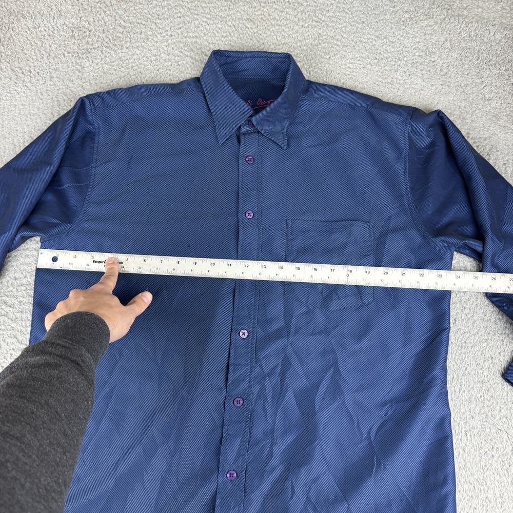 Bugatchi‎ Mens Stripe Button Down Shirt Size Large Dark Blue Purple Buttons - Picture 8 of 12
